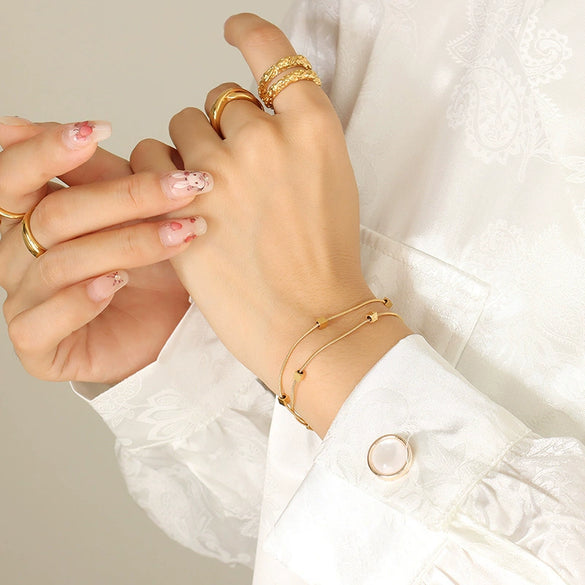 Wholesale Women's Titanium Steel Geometric Square Goldplated Electroplated Doublelayer Bracelet