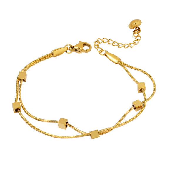 Wholesale Women's Titanium Steel Geometric Square Goldplated Electroplated Doublelayer Bracelet
