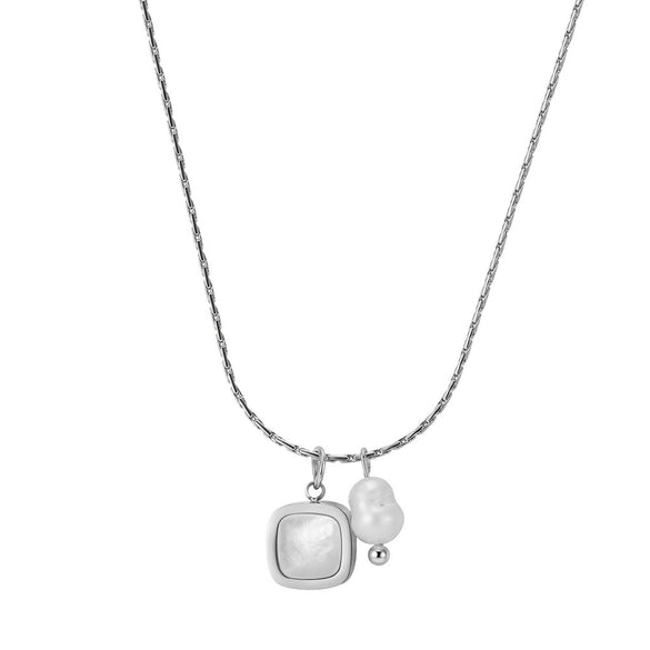Wholesale Women's Titanium Steel Geometric Square Shell Electroplated Calendering Chain Necklace Light Luxury Accessories