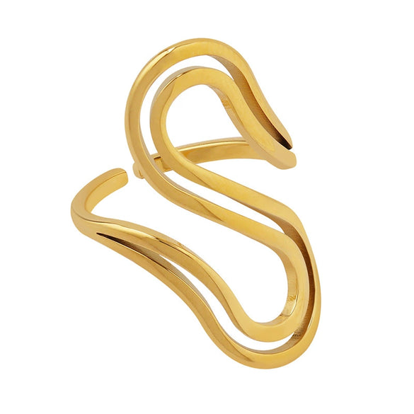 Wholesale Women's 316L Stainless Steel Geometric Sshaped Open Ring Handmade With 18K Gold Plating