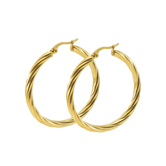 Wholesale Women's 316L Stainless Steel Geometric Striped Round Buckle Earrings With Electroplating