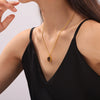 Wholesale Women's 316L Stainless Steel Geometric Style Double Layer Stacked Necklace With Tiger Eye Pendant And Goldplated Treatment