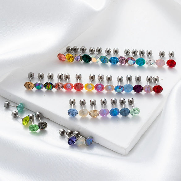 Wholesale Women's Titanium Steel Geometric Style Ear Nails Set With Diamonds
