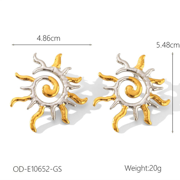 Wholesale Women's Titanium Steel Geometric Sun Flame Earrings Electroplated Fashion Jewelry