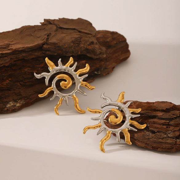 Wholesale Women's Titanium Steel Geometric Sun Flame Earrings Electroplated Fashion Jewelry