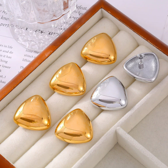 Wholesale Women's 316L Stainless Steel Geometric Triangle Smooth Earrings 18K Gold Plated