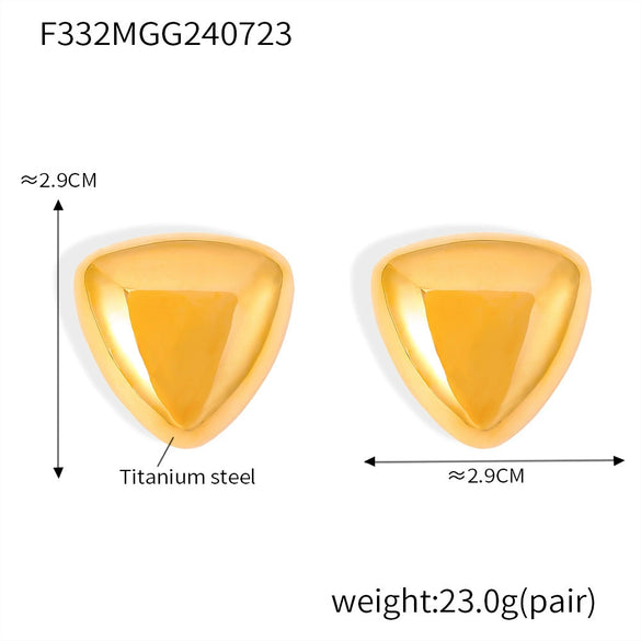 Wholesale Women's 316L Stainless Steel Geometric Triangle Smooth Earrings 18K Gold Plated
