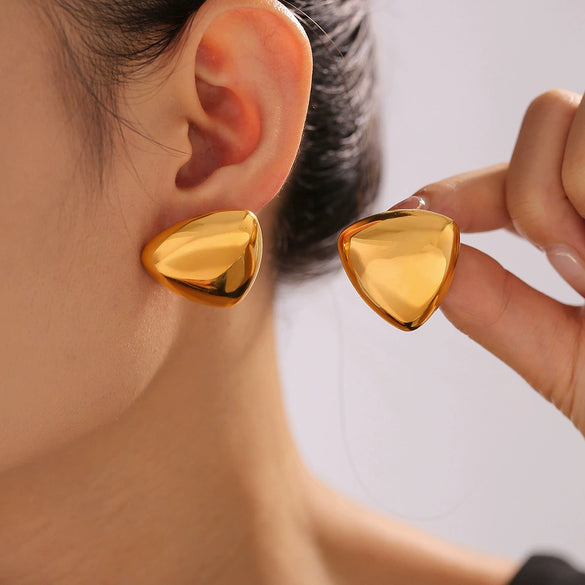 Wholesale Women's 316L Stainless Steel Geometric Triangle Smooth Earrings 18K Gold Plated
