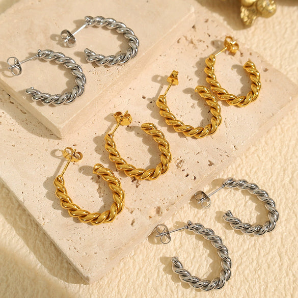 Wholesale Women's 316L Stainless Steel Geometric Twist Circle Plated Earrings