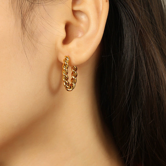 Wholesale Women's 316L Stainless Steel Geometric Twist Circle Plated Earrings