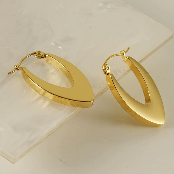 Wholesale Women's 316L Stainless Steel Geometric U Shaped 18K Gold Plated Earrings