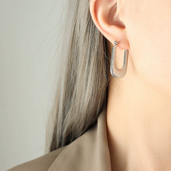 Wholesale Women's Titanium Steel Geometric Ushaped Electroplated Metal Earrings