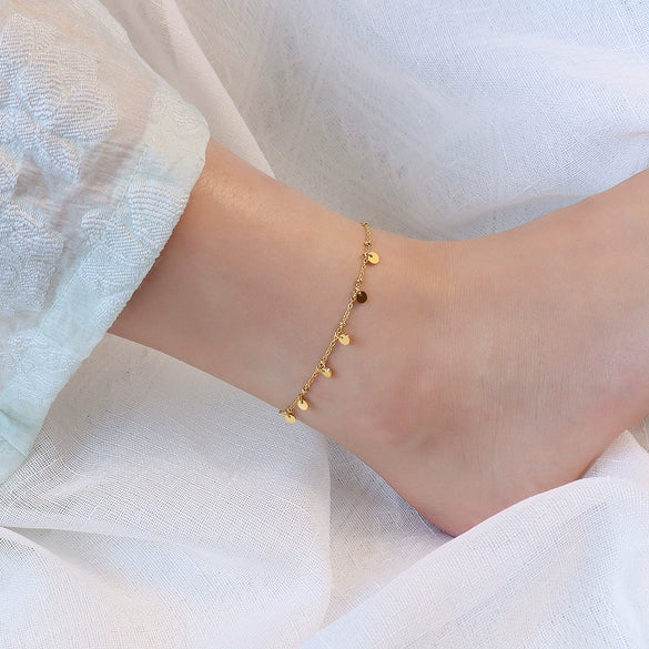 Wholesale Women's 316L Stainless Steel Geometric Wafer Tassel Anklet Legchain Foot Jewelry