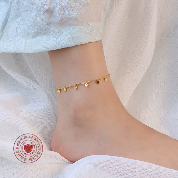 Wholesale Women's 316L Stainless Steel Geometric Wafer Tassel Anklet Legchain Foot Jewelry