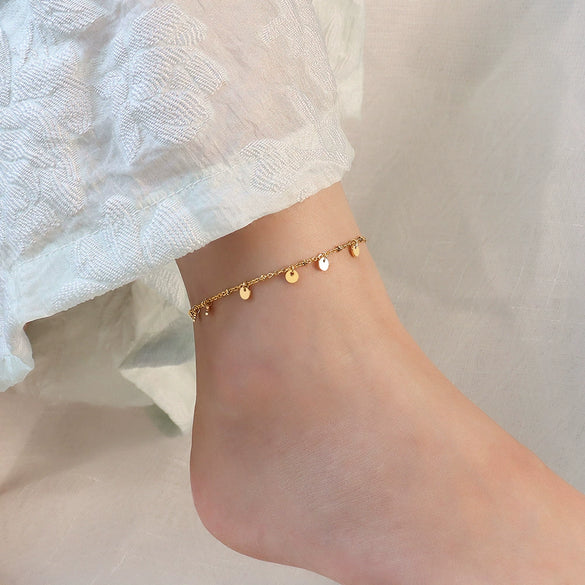 Wholesale Women's 316L Stainless Steel Geometric Wafer Tassel Anklet Legchain Foot Jewelry