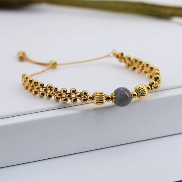 Wholesale Women's Titanium Steel Geometric Woven Metal Beads Moonstone Transfer Electroplated Bracelet