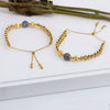 Wholesale Women's Titanium Steel Geometric Woven Metal Beads Moonstone Transfer Electroplated Bracelet