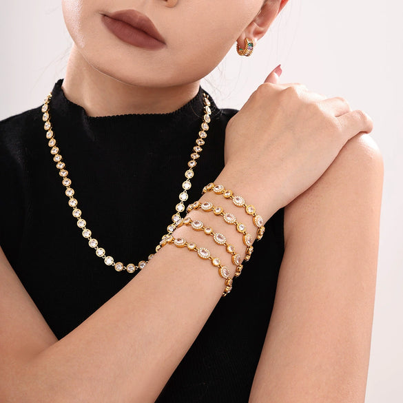 Wholesale Women's 316L Stainless Steel Geometric Zircon Inlay Electroplated Handmade Bracelet Jewelry
