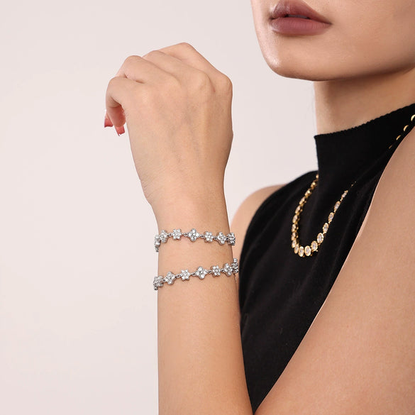 Wholesale Women's 316L Stainless Steel Geometric Zircon Inlay Electroplated Handmade Bracelet Jewelry