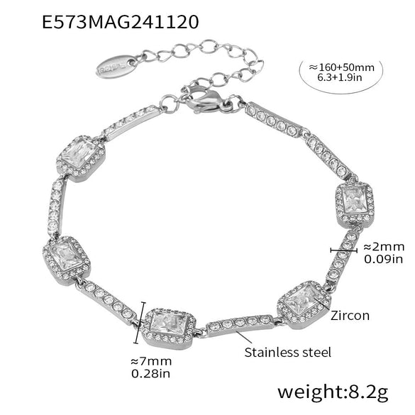 Wholesale Women's 316L Stainless Steel Geometric Zircon Inlay Electroplated Handmade Bracelet Jewelry