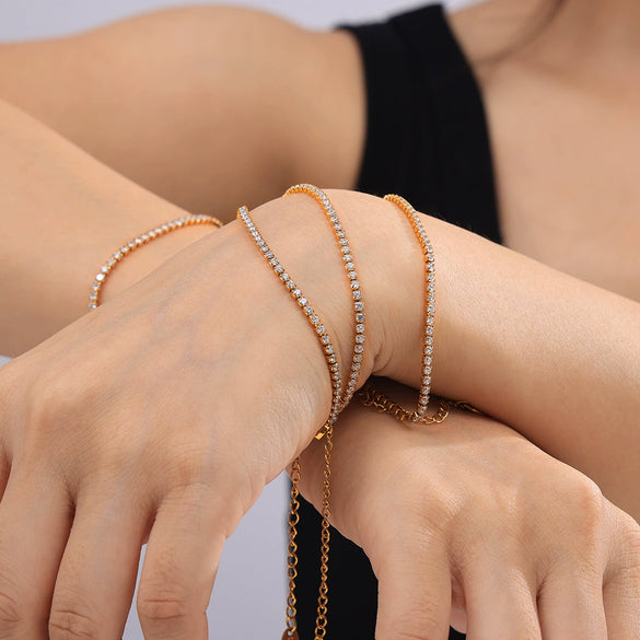 Wholesale Women's 316L Stainless Steel Gimmel Bracelet Light Luxury Geometric Style Inlaid With Zircon