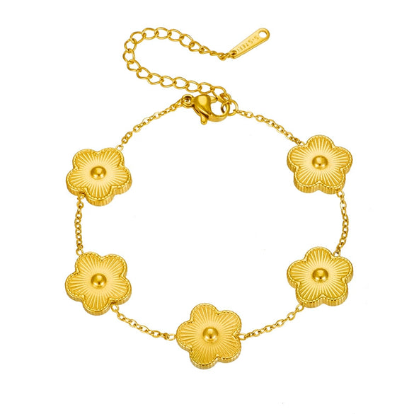 Wholesale Women's Titanium Steel Gold Plated Flower Connection Chain Bracelet With Electroplating Process