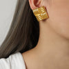 Wholesale Women's 316L Stainless Steel Gold Plated Geometric Square Striped Retro Creative Personality Earrings Jewelry