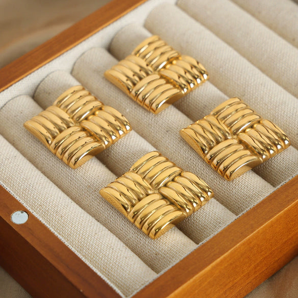 Wholesale Women's 316L Stainless Steel Gold Plated Geometric Square Striped Retro Creative Personality Earrings Jewelry