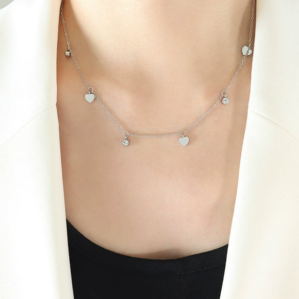 Wholesale Women's Titanium Steel Gold Plated Heart Geometric Pendant Necklace