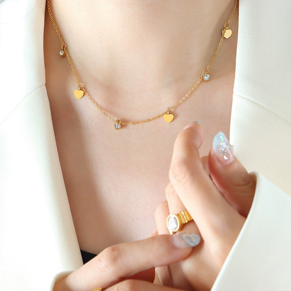 Wholesale Women's Titanium Steel Gold Plated Heart Geometric Pendant Necklace