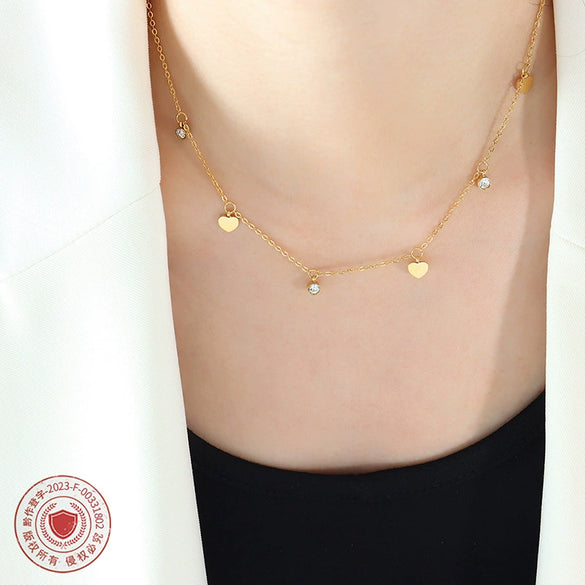 Wholesale Women's Titanium Steel Gold Plated Heart Geometric Pendant Necklace