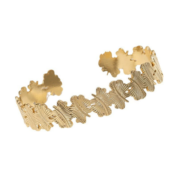Wholesale Women's Titanium Steel Gold Plated Non Fading Fresh Leaf Style Bracelet With Electroplating Process