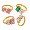 Wholesale Women's 316L Stainless Steel Gold Plated Open Ring With Inlaid Zircon And Geometric Design Fashion Style Electroplating Treatment
