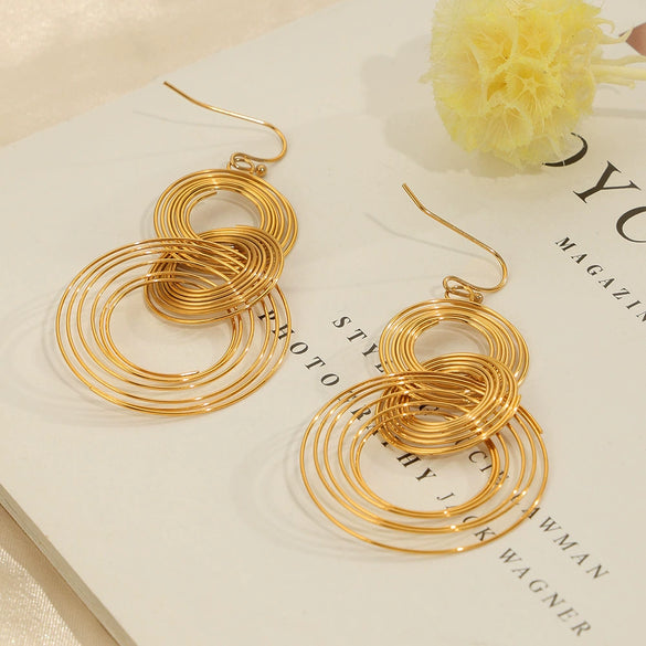 Wholesale Women's 316L Stainless Steel Goldplated Geometric Circle Multilevel Niche Design Earrings Jewelry