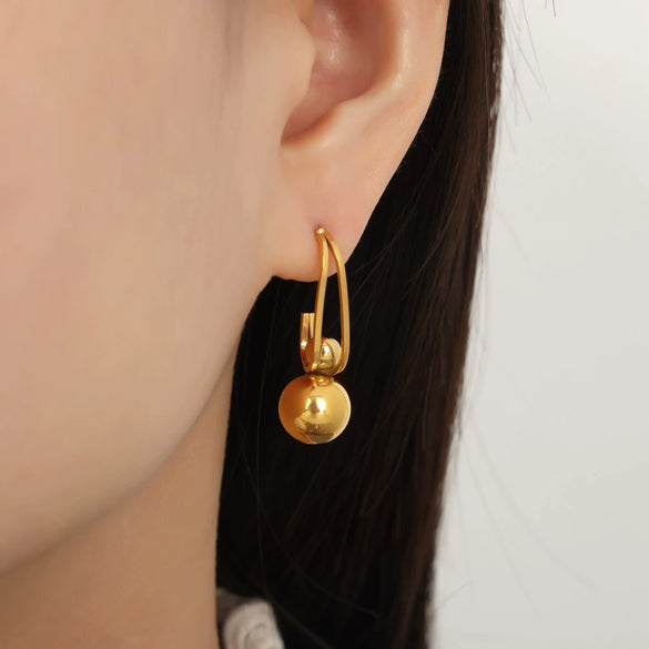 Wholesale Women's 316L Stainless Steel Goldplated Geometric Round Bead Pendant Irregular Simple Earrings Jewelry