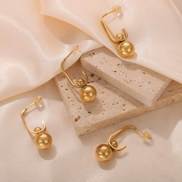 Wholesale Women's 316L Stainless Steel Goldplated Geometric Round Bead Pendant Irregular Simple Earrings Jewelry