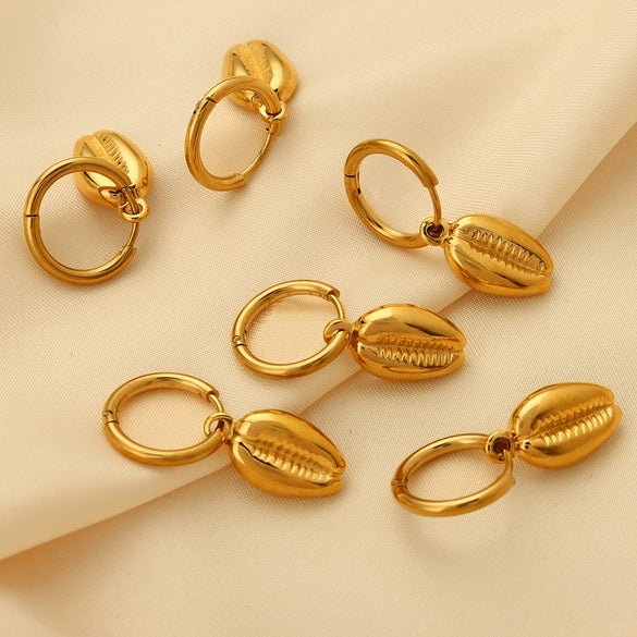 Wholesale Women's 316L Stainless Steel Goldplated Geometric Shell Irregular Earrings Jewelry
