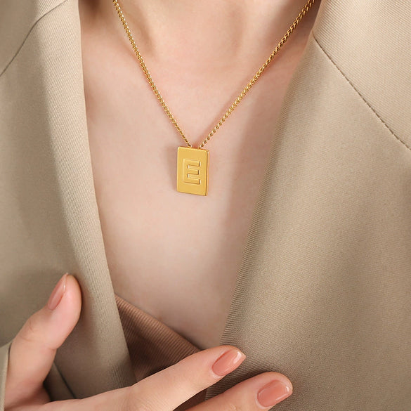 Wholesale Women's 316L Stainless Steel Goldplated Pendant Jewelry With Square Shape And Letters Numbers Text Pattern