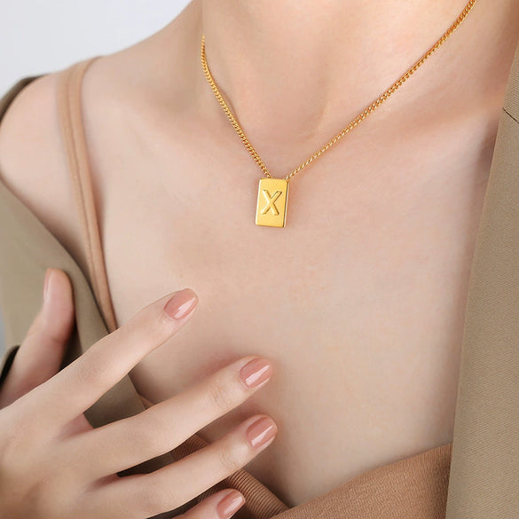 Wholesale Women's 316L Stainless Steel Goldplated Pendant Jewelry With Square Shape And Letters Numbers Text Pattern