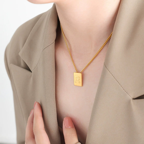 Wholesale Women's 316L Stainless Steel Goldplated Pendant Jewelry With Square Shape And Letters Numbers Text Pattern