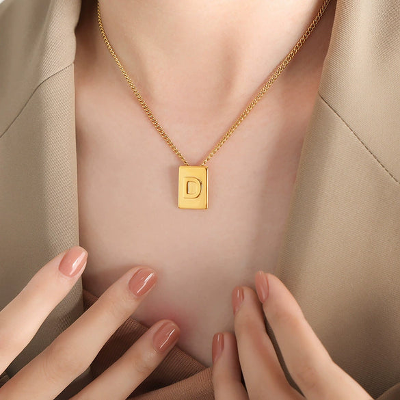 Wholesale Women's 316L Stainless Steel Goldplated Pendant Jewelry With Square Shape And Letters Numbers Text Pattern