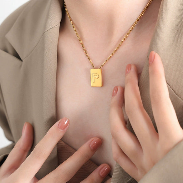 Wholesale Women's 316L Stainless Steel Goldplated Pendant Jewelry With Square Shape And Letters Numbers Text Pattern
