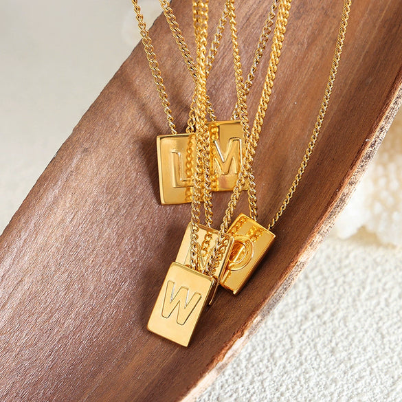 Wholesale Women's 316L Stainless Steel Goldplated Pendant Jewelry With Square Shape And Letters Numbers Text Pattern