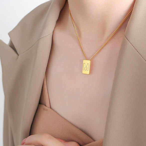 Wholesale Women's 316L Stainless Steel Goldplated Pendant Jewelry With Square Shape And Letters Numbers Text Pattern