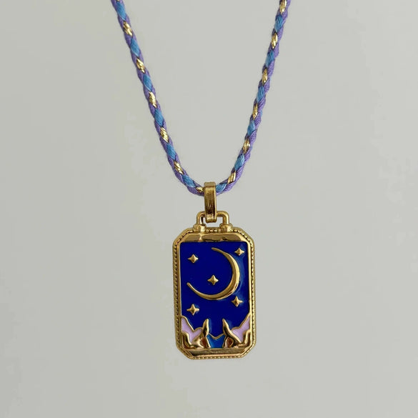 Wholesale Women's Titanium Steel Goldplated Retro Geometric Devil's Eye Necklace With Rope Chain