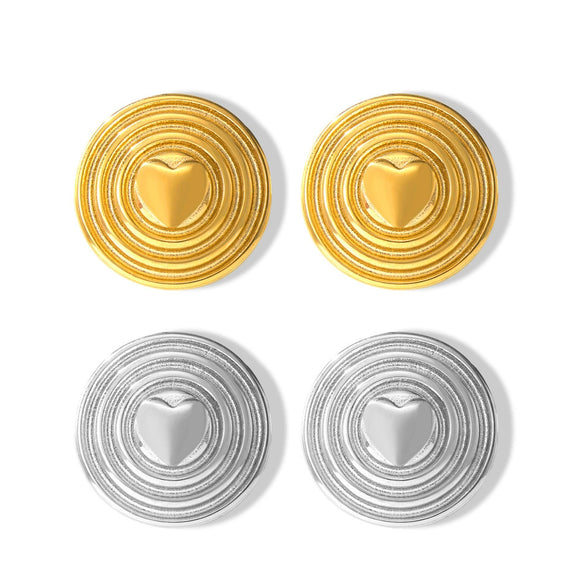 Wholesale Women's 316L Stainless Steel Goldplated Simple Multilayer Circle Love Shield Shape Geometric Earrings