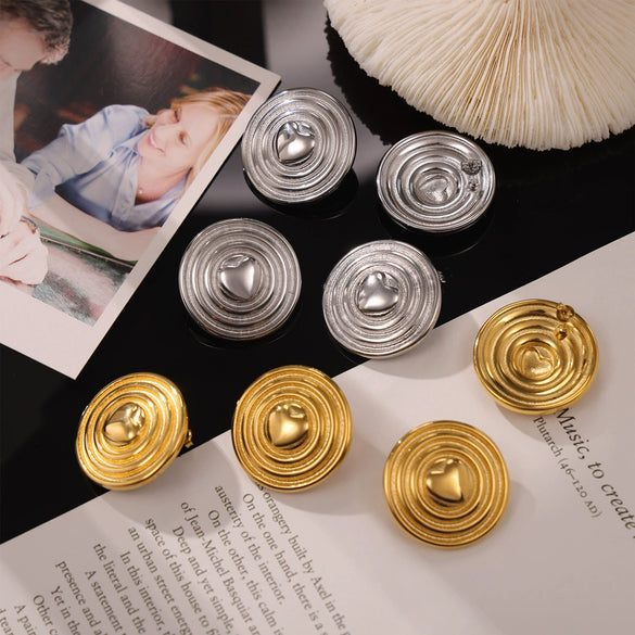 Wholesale Women's 316L Stainless Steel Goldplated Simple Multilayer Circle Love Shield Shape Geometric Earrings
