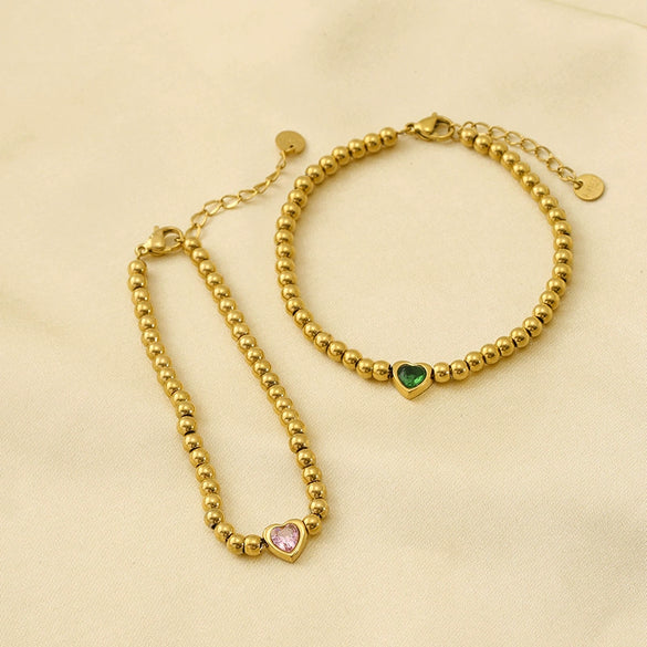 Wholesale Women's Titanium Steel Heart Shape Ins Style Electroplated Bracelet With Zircon And Non Fading Feature