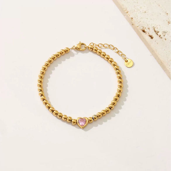 Wholesale Women's Titanium Steel Heart Shape Ins Style Electroplated Bracelet With Zircon And Non Fading Feature