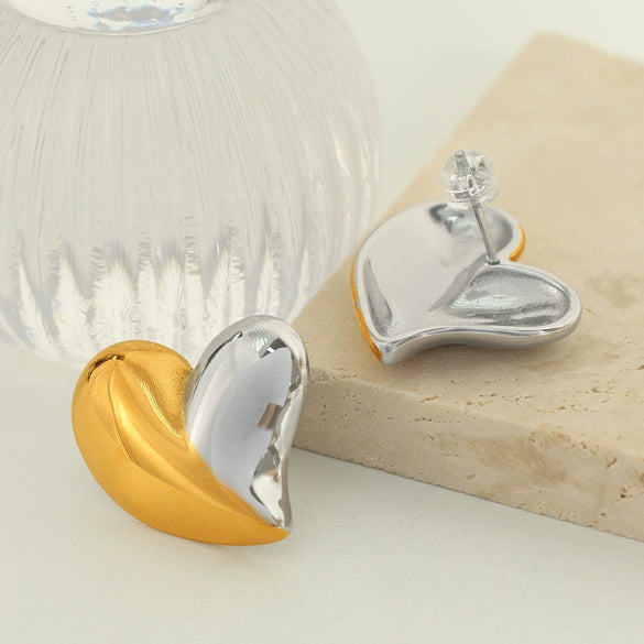 Wholesale Women's 316L Stainless Steel Heart Shaped Electroplated Fashion Allmatch Earrings